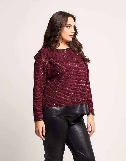 Maglia con paillettes e dettagli in ecopelle curvy