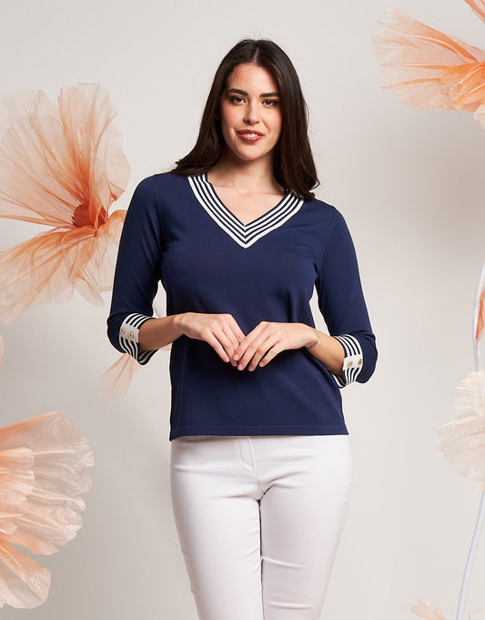 Maglia con polsi e collo a righe