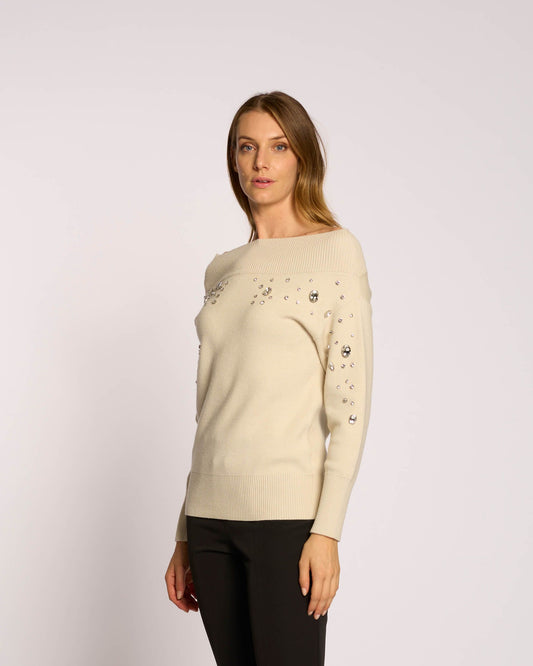 Maglia con spalle scoperte e pietre