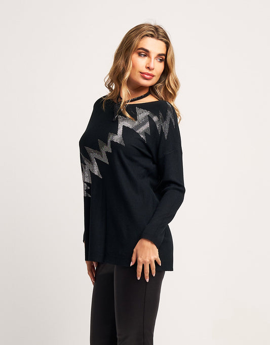 Maglia con zig-zag di strass