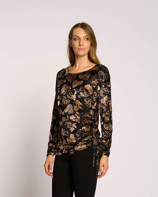 Maglia in ciniglia con coulisse e arriccio