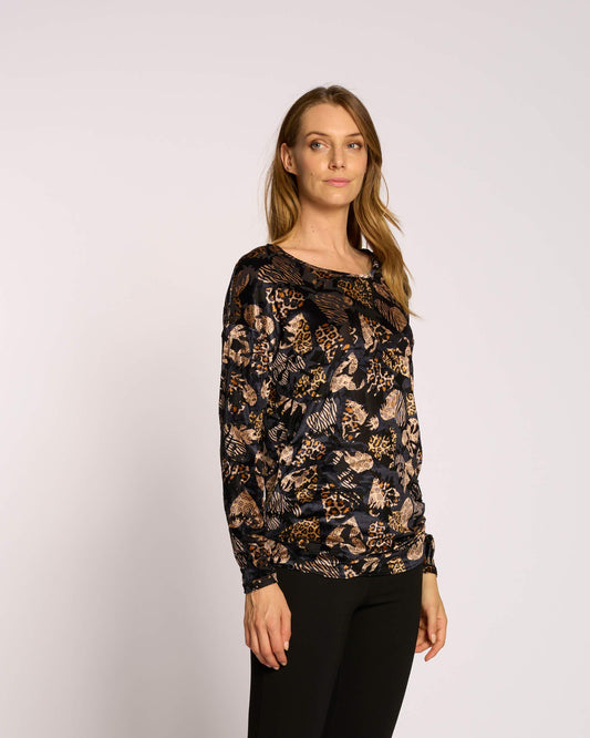 Maglia in ciniglia con coulisse e arriccio