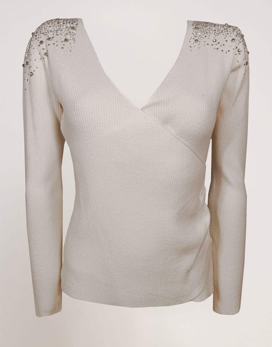 Maglia incrociata con strass e diamanti