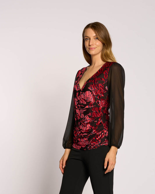 Maglia incrociata in ciniglia con georgette