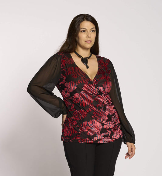 Maglia incrociata in ciniglia con georgette curvy