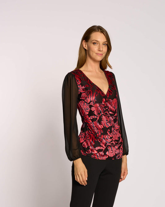 Maglia incrociata in ciniglia con georgette