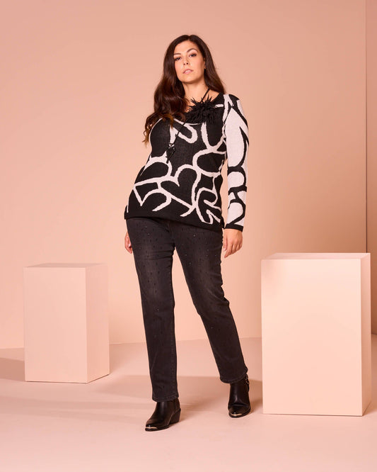 Maglia jacquard con motivo cuori curvy