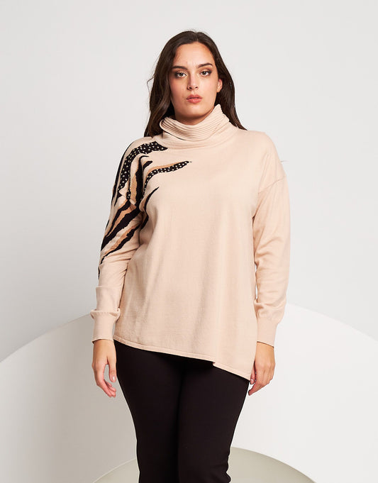 Maglia lunga con dettaglio animalier curvy