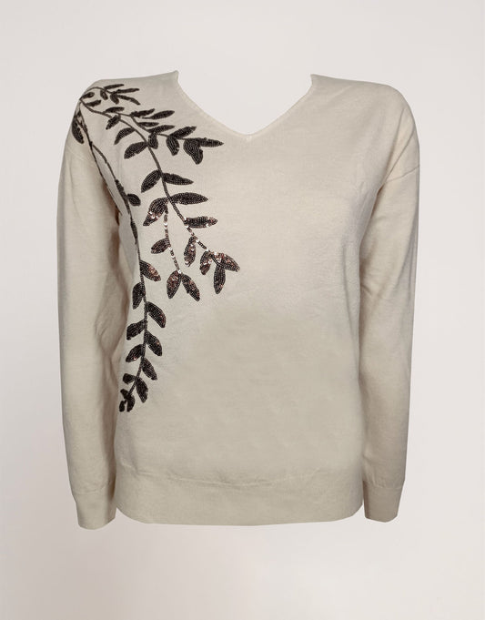 Maglia scollo a V con ricamo