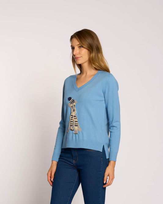 Maglia scollo V con intarsio