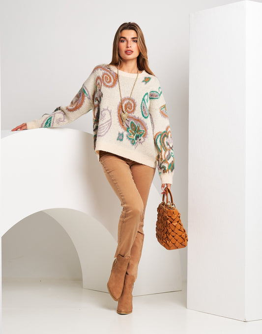 Maglione misto lana con disegno jacquard
