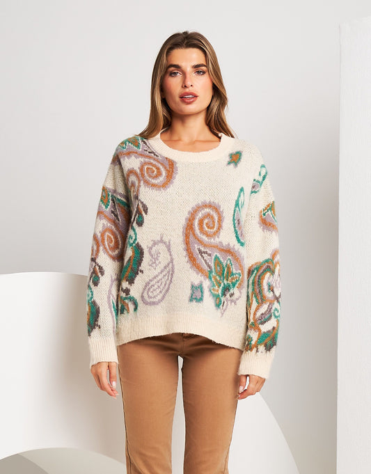 Maglione misto lana con disegno jacquard