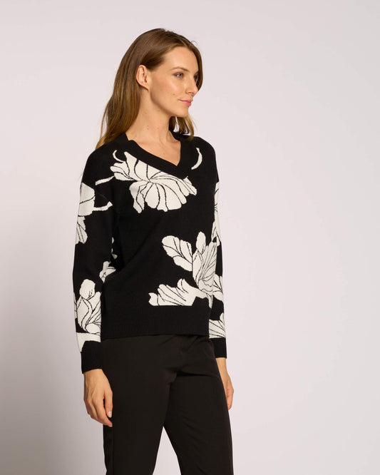 Maglione spalla scesa con fiori