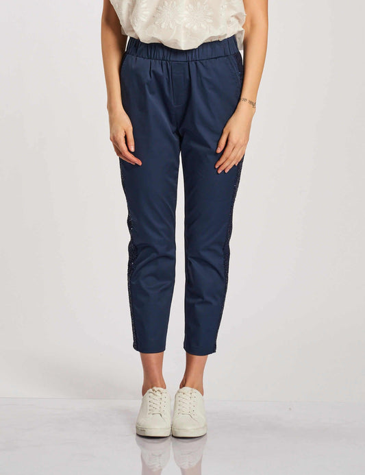 Pantalone con banda in paillettes