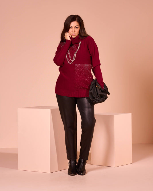 Pantalone con motivo finta zip e passanti curvy