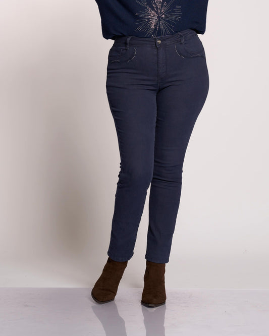 Pantalone in cotone con ricamo sulle tasche