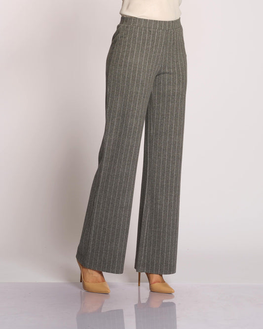 Pantalone largo in gessato con elastico