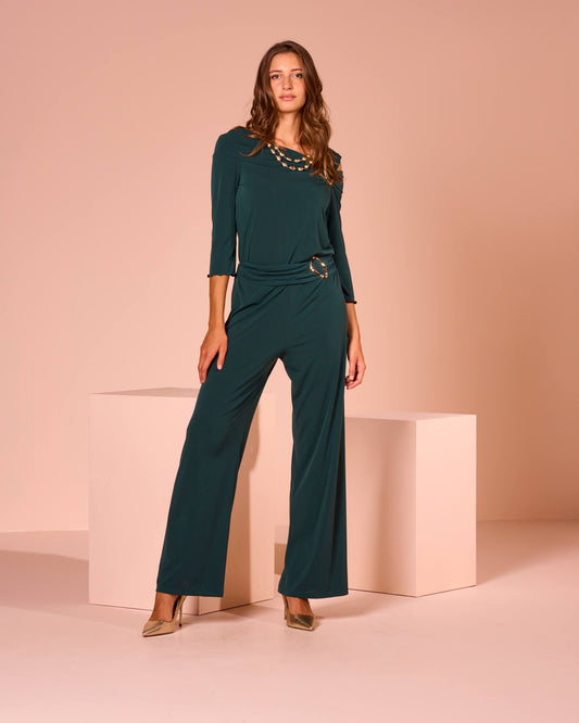 Pantalone palazzo con cinturino e fibbia