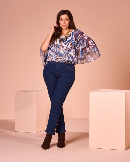 Ponchetto in georgette fantasia con dettagli in paillettes curvy