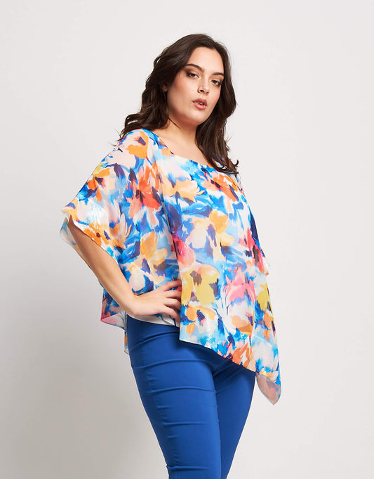 Poncho asimmetrico fantasia floreale curvy