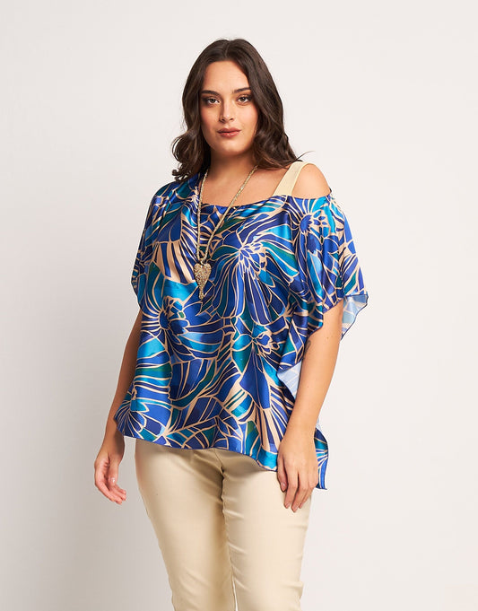 Poncho fantasia con spallina oro curvy