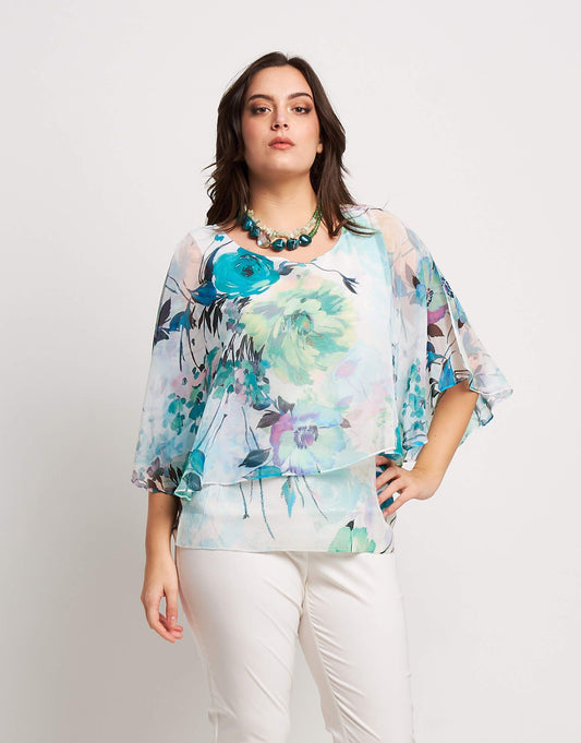 Poncho in georgette con top e paillettes curvy