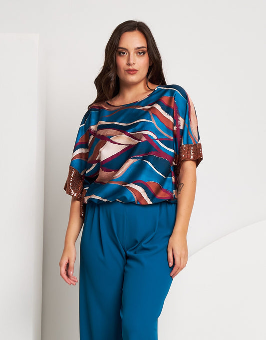 Poncho in raso con elastico e paillettes curvy