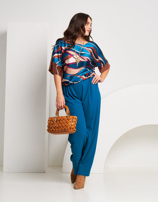 Poncho in raso con elastico e paillettes curvy