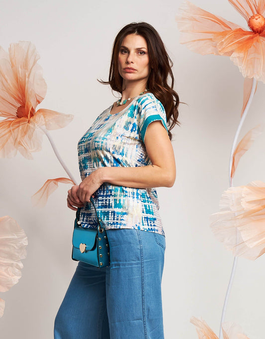 T-shirt a scatola con lamina e paillettes