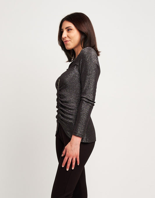 T-shirt con arriccio e zip frontali