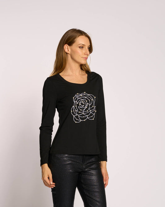 T-shirt con ricamo e diamanti