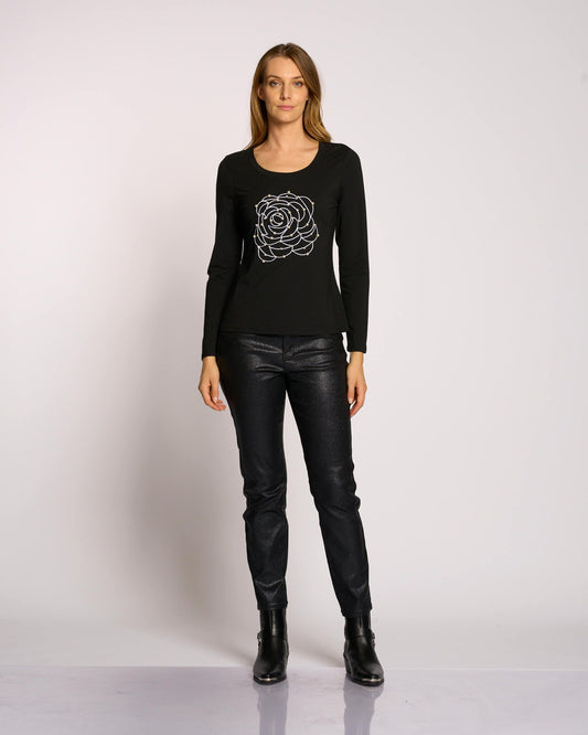 T-shirt con ricamo e diamanti