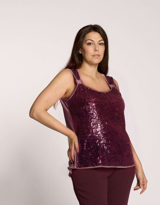 Top con fronte paillettes e passanti curvy