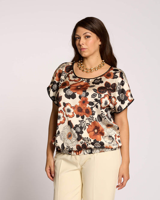 Top fantasia con elastico e riporti curvy