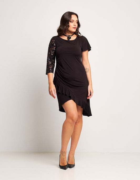 Vestito con manica in pizzo e paillettes curvy