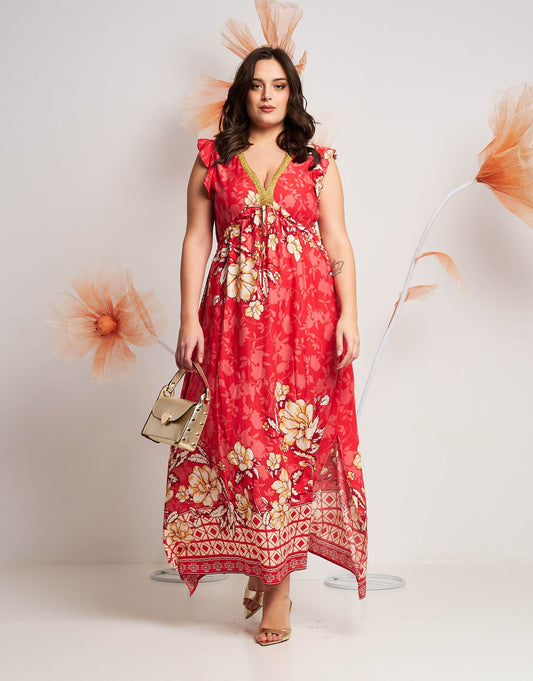 Vestito con scollo V e coulisse