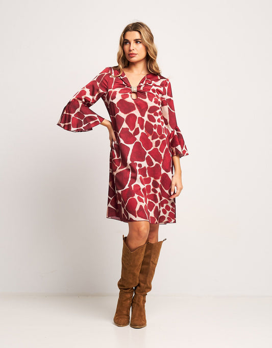 Vestito in raso animalier rubino