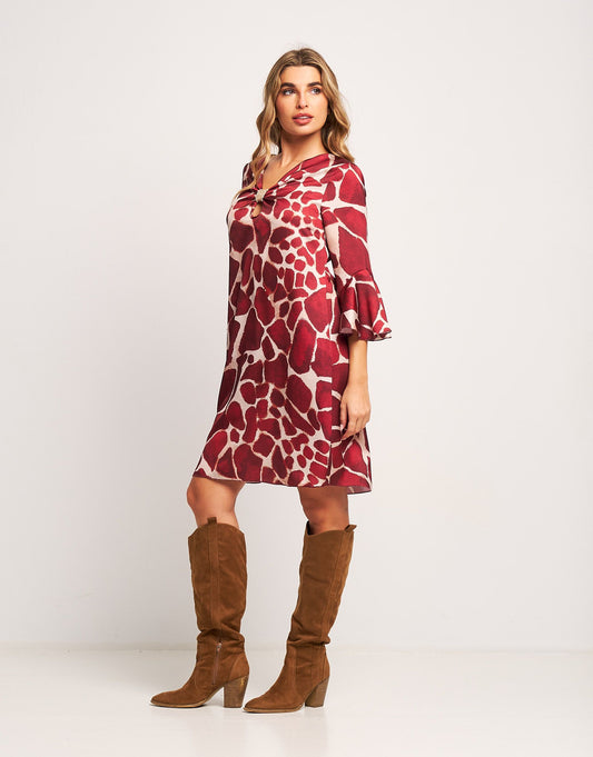 Vestito in raso animalier rubino