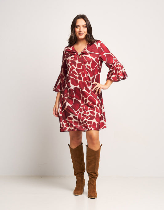 Vestito in raso animalier rubino curvy