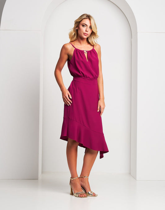 Vestito longuette fluido asimmetrico