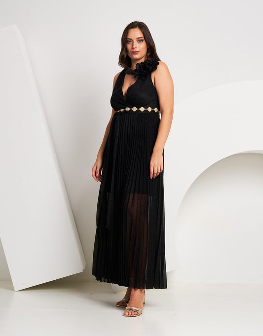 Vestito lungo in lurex con plissé