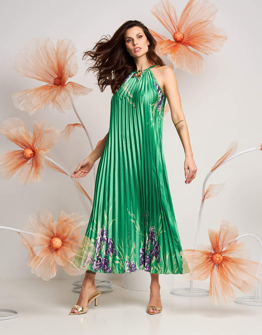 Vestito plissé con scollo all’americana