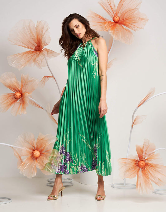 Vestito plissé con scollo all’americana