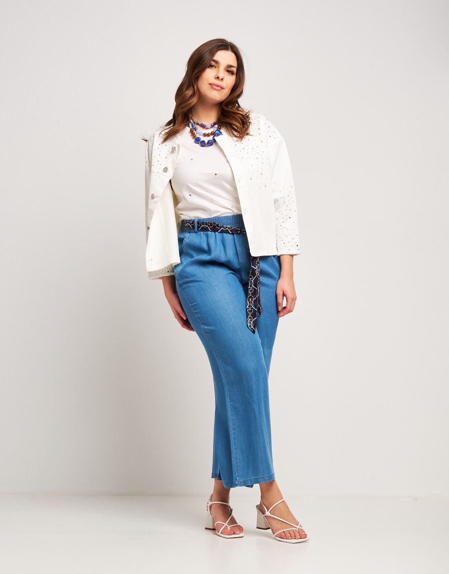 Giubbino di jeans bianco con strass