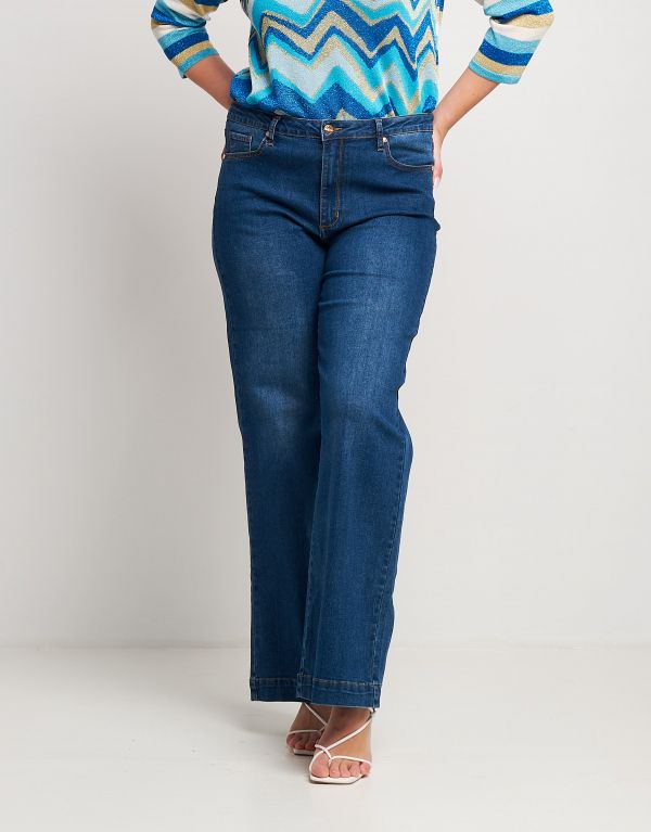Jeans largo effetto slavato
