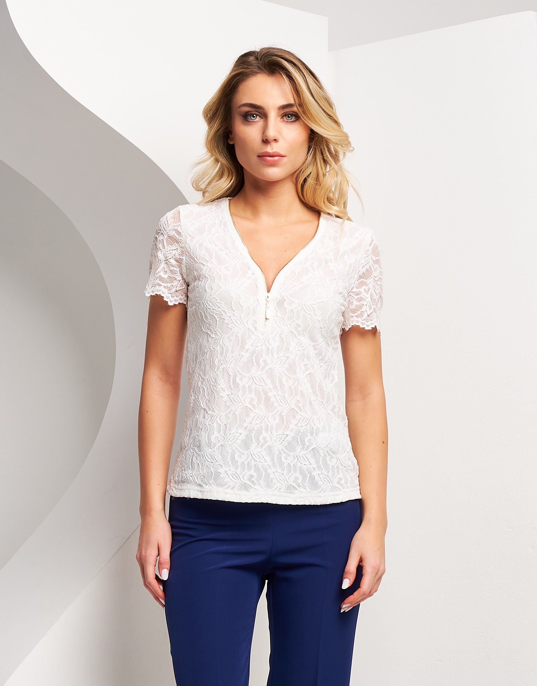 Maglia in pizzo bianca deals