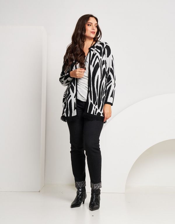 Cardigan bicolore con frange