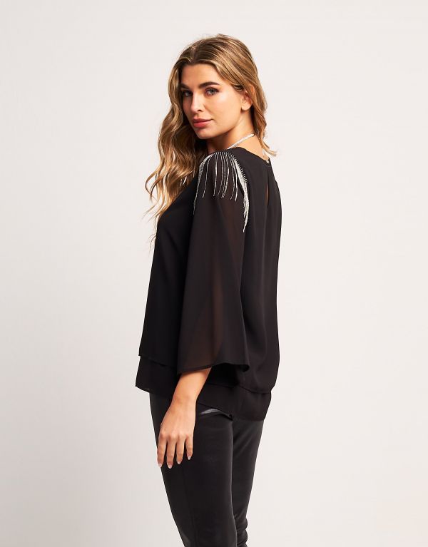 Casacca in chiffon con frange