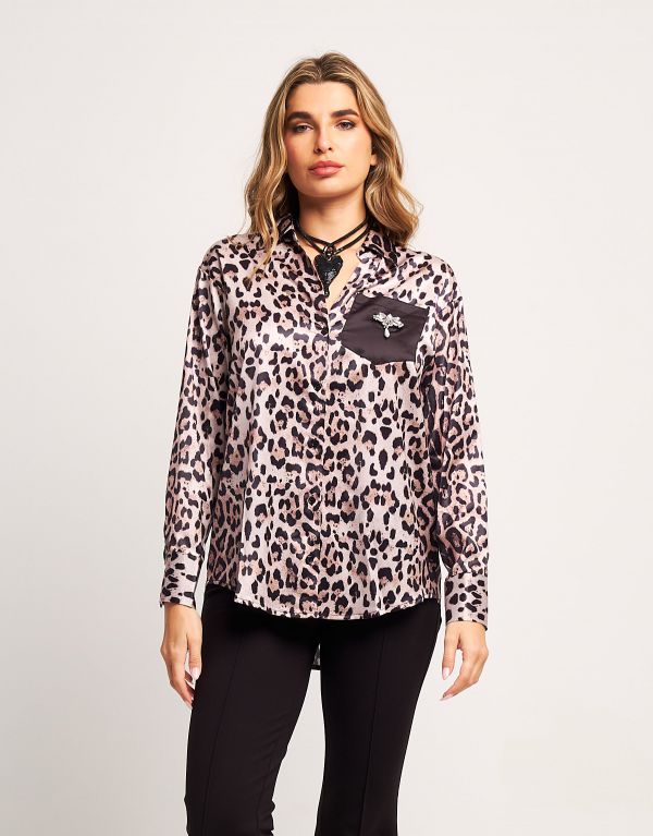 Camicia in raso animalier...