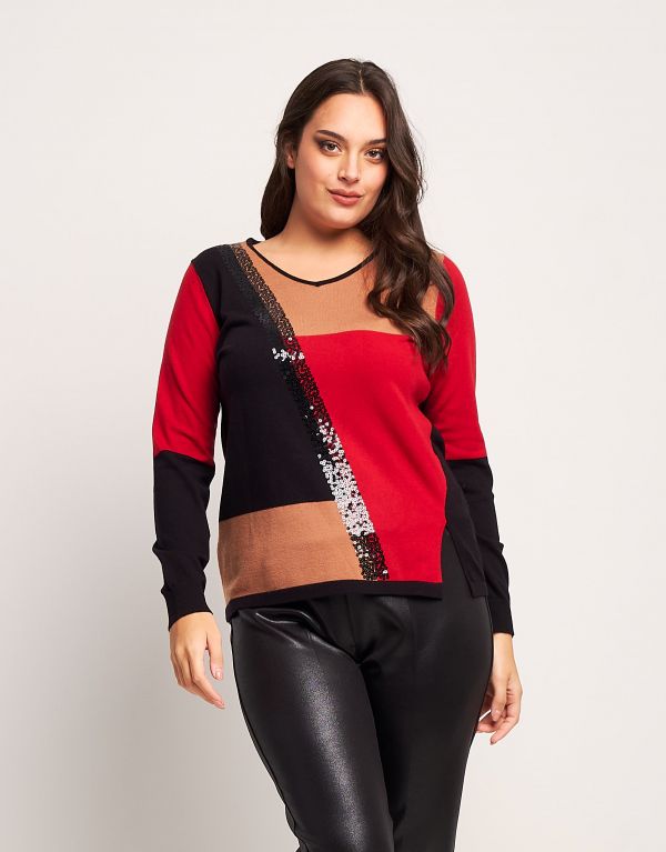 Maglia color block con...